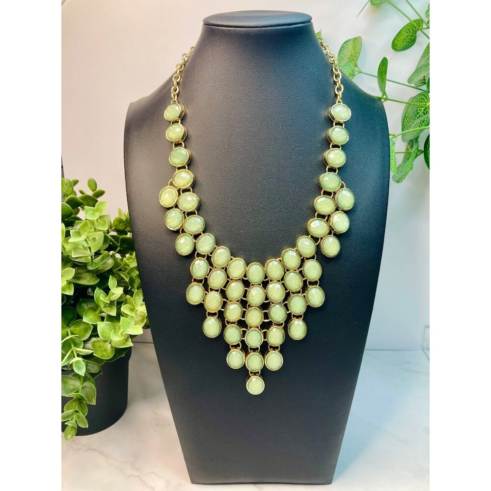 M. Haskell Peridot Green Statement Necklace Gold-Tone Chain -34B